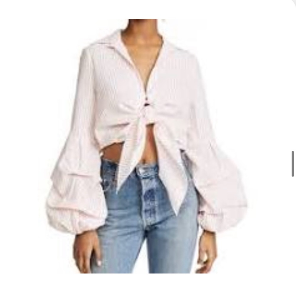 WHITE Petersyn cropped long sleeve blouse